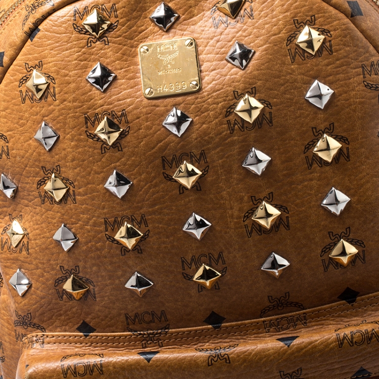 Pre Owned MCM Cognac Visetos Leather Large Studs Stark Backpack  