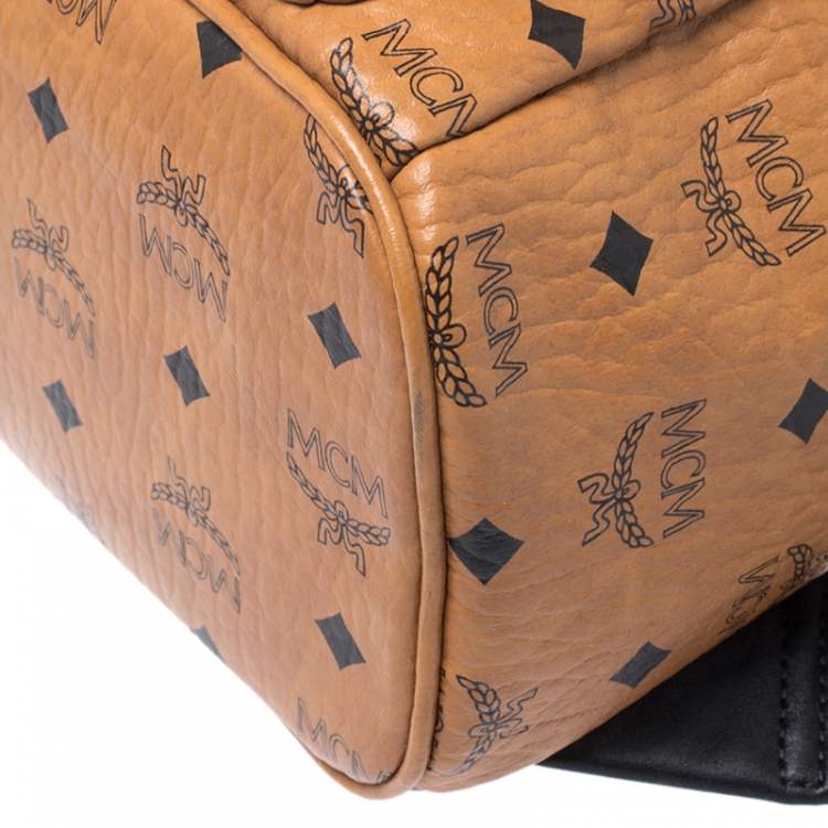 Pre Owned MCM Brown/Black Visetos Studded Coated Canvas Stark Backpack