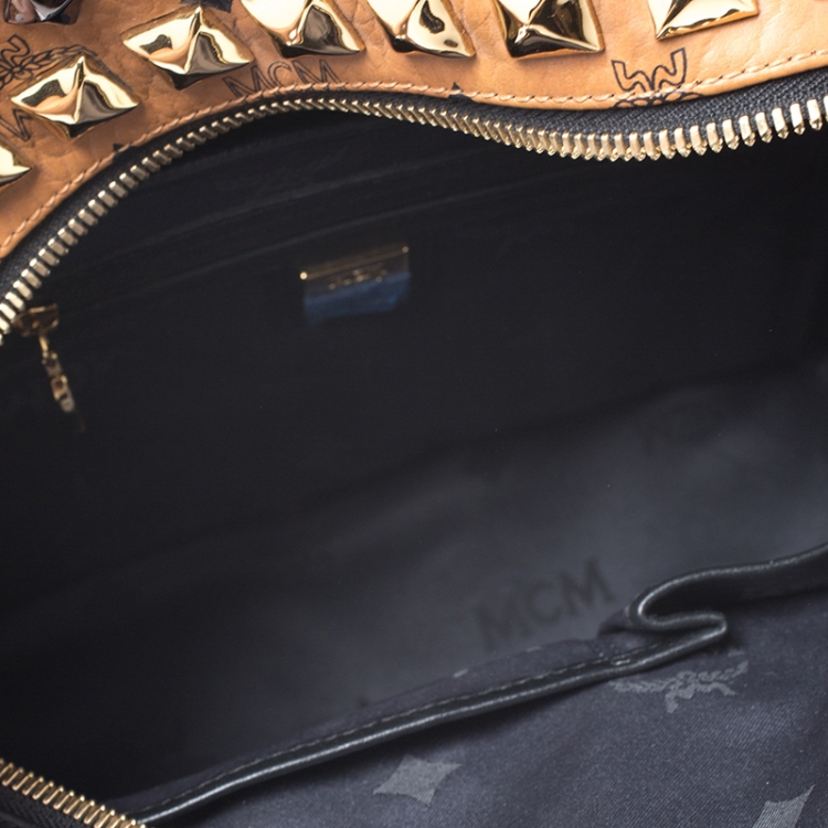 Pre Owned MCM Brown/Black Visetos Studded Coated Canvas Stark Backpack