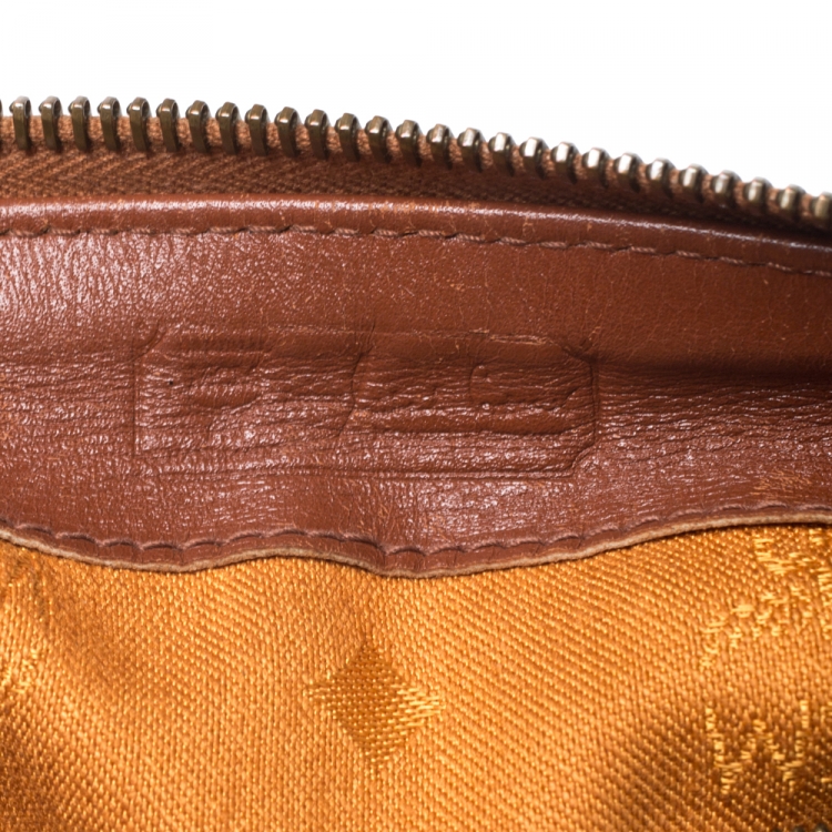 Pre Owned MCM Cognac Visetos Coated Canvas Small Heritage Boston Bag