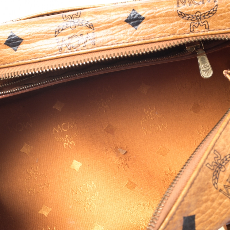 Pre Owned MCM Cognac Visetos Coated Canvas Small Heritage Boston Bag