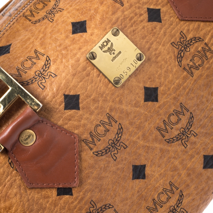 Pre Owned MCM Cognac Visetos Coated Canvas Small Heritage Boston Bag