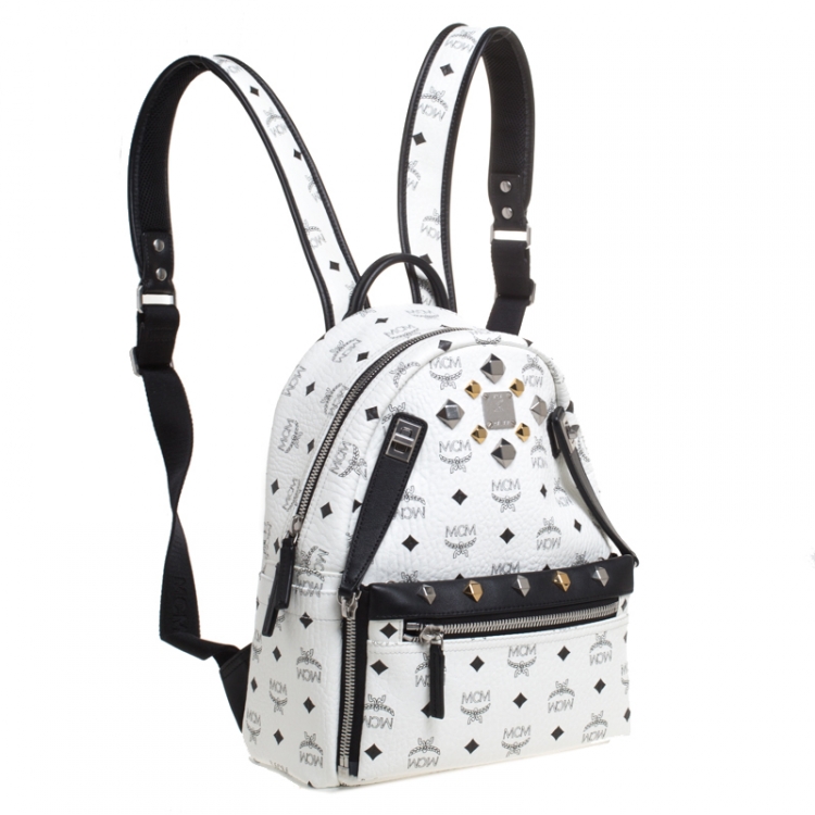 Pre Owned MCM White/Black Visetos Leather Dual Stark Backpack
