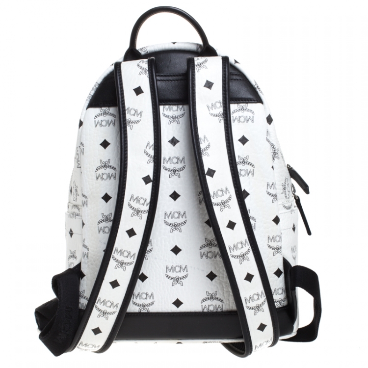 Pre Owned MCM White/Black Visetos Leather Dual Stark Backpack