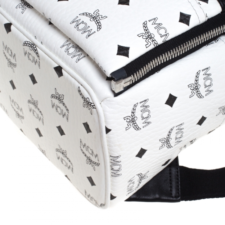 Pre Owned MCM White/Black Visetos Leather Dual Stark Backpack