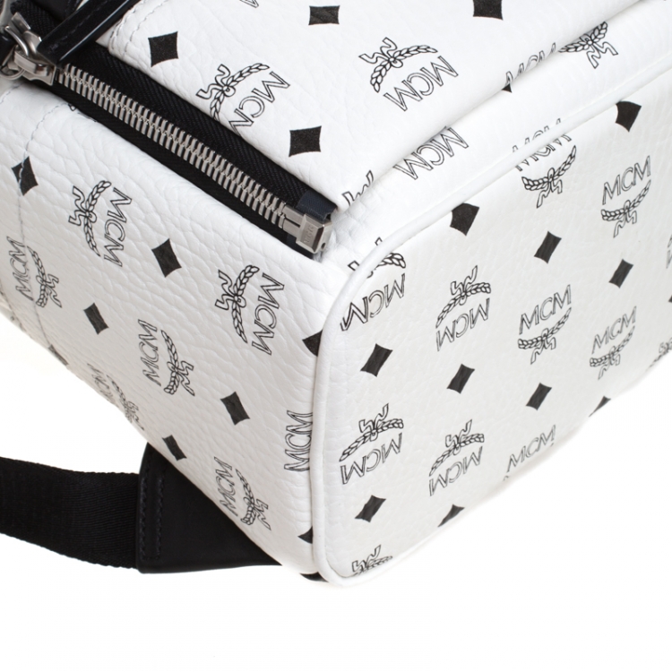 Pre Owned MCM White/Black Visetos Leather Dual Stark Backpack