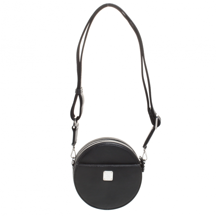 Pre Owned MCM Black Leather Swarovski Crystal Studded Round Shoulder Bags