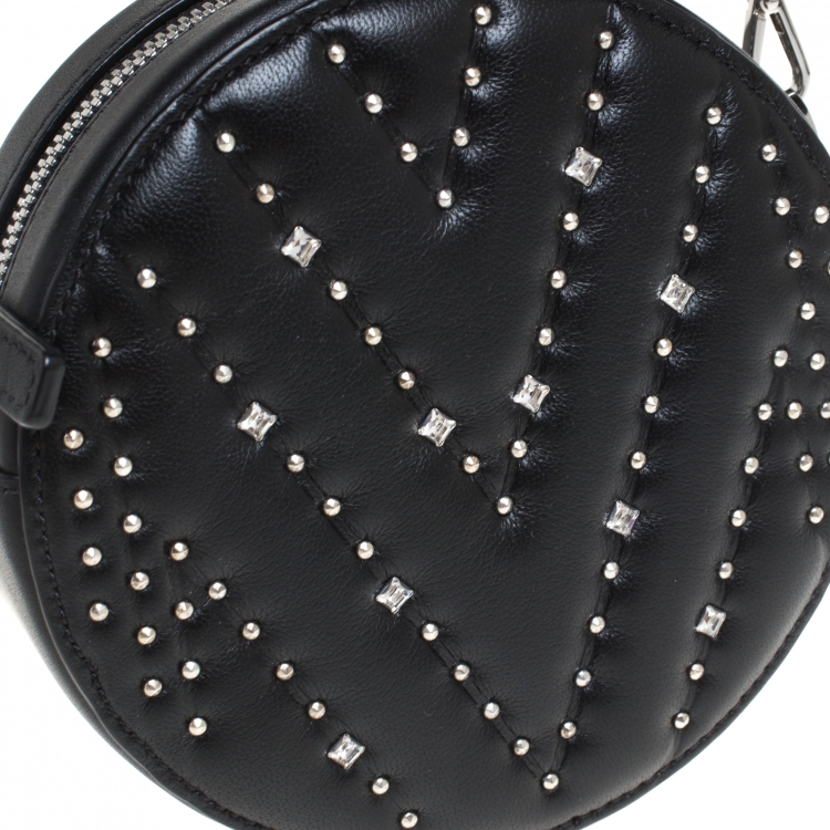 Pre Owned MCM Black Leather Swarovski Crystal Studded Round Shoulder Bags