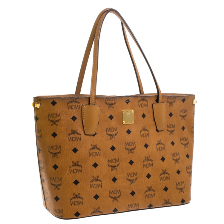 Pre Owned MCM Cognac Visetos Coated Canvas Tote