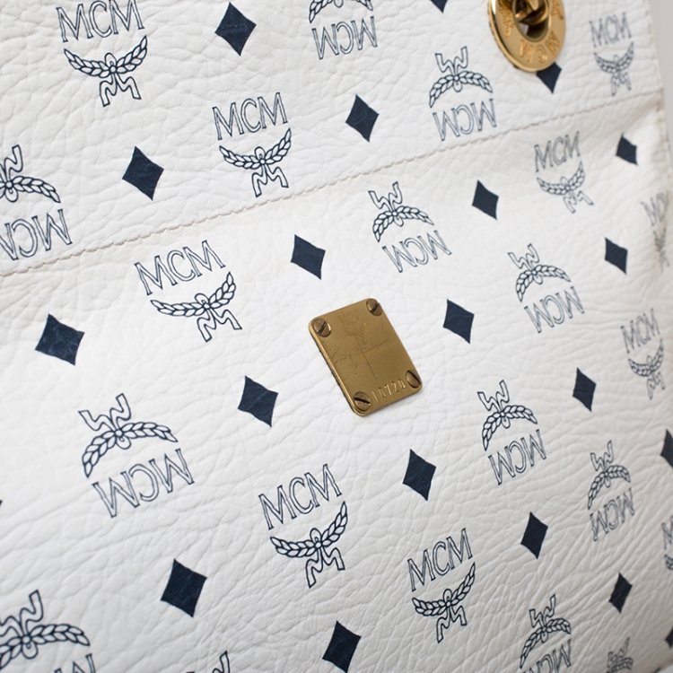 مملوكة مسبقًا MCM White/Black Visetos Coated Canvas Chain Tote