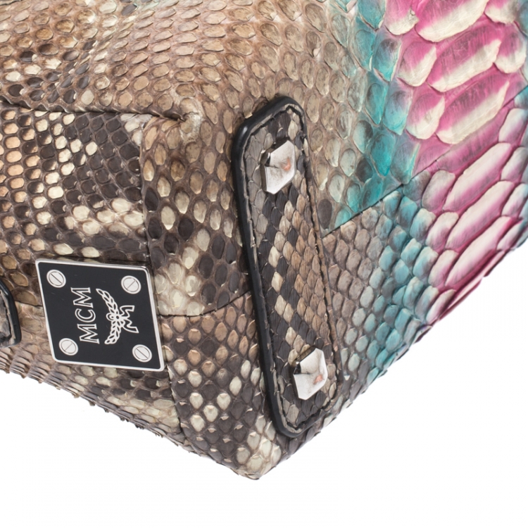 Pre Owned MCM Multicolor Python Boston Satchel