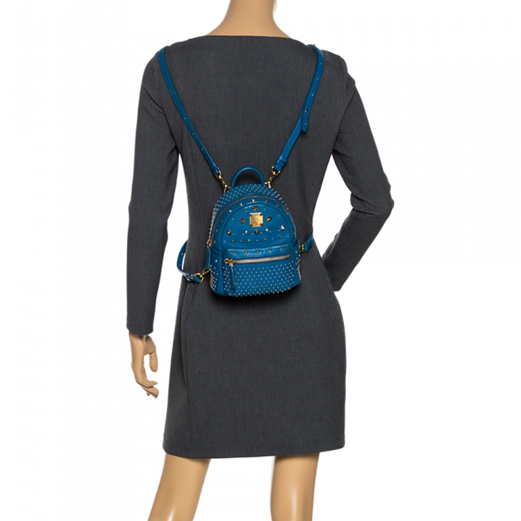 mcm blue mini backpack