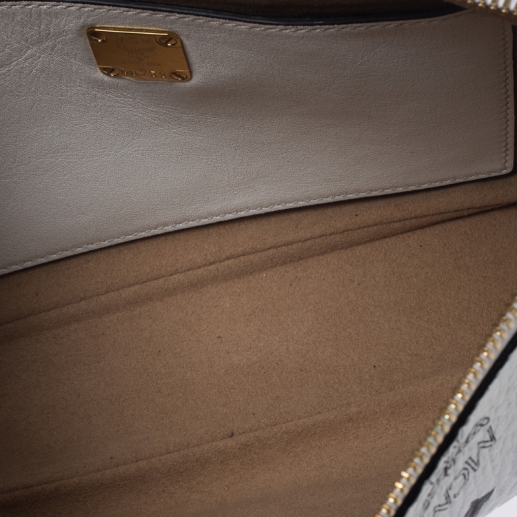 Pre Owned MCM White Visetos Coated Canvas Crossbody Bag