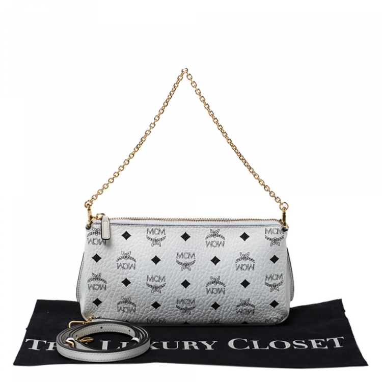 Pre Owned MCM White Visetos Coated Canvas Crossbody Bag