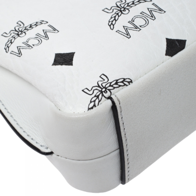 Pre Owned MCM White Visetos Coated Canvas Crossbody Bag