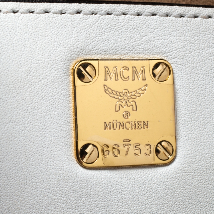 Pre Owned MCM White Visetos Coated Canvas Crossbody Bag