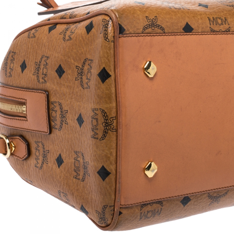 Pre Owned MCM Cognac Visetos Coated Canvas Heritage Boston Bag