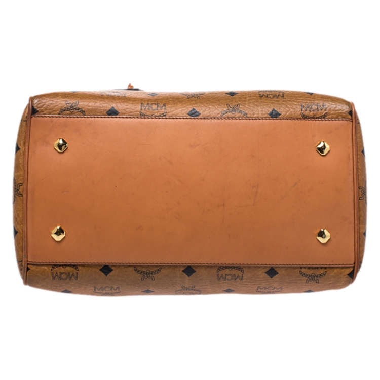 Pre Owned MCM Cognac Visetos Coated Canvas Heritage Boston Bag