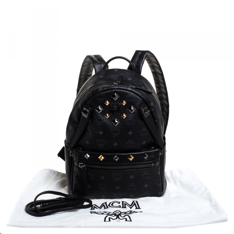 Pre Owned MCM Black Visetos Coated Canvas Medium Studs Stark Backpack