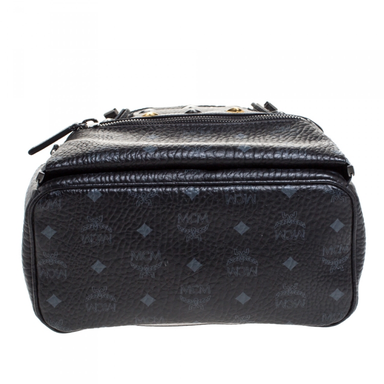 Pre Owned MCM Black Visetos Coated Canvas Medium Studs Stark Backpack