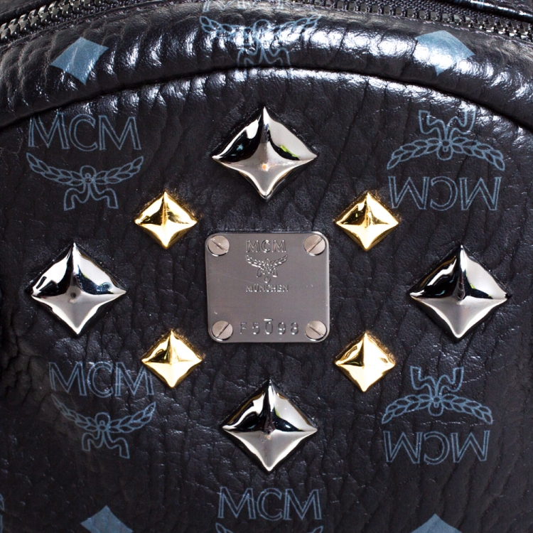 Pre Owned MCM Black Visetos Coated Canvas Medium Studs Stark Backpack