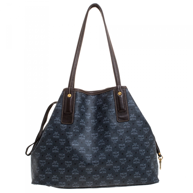 Pre Owned MCM Dark Grey/Brown Coated Canvas Reversible Shopper Tote 