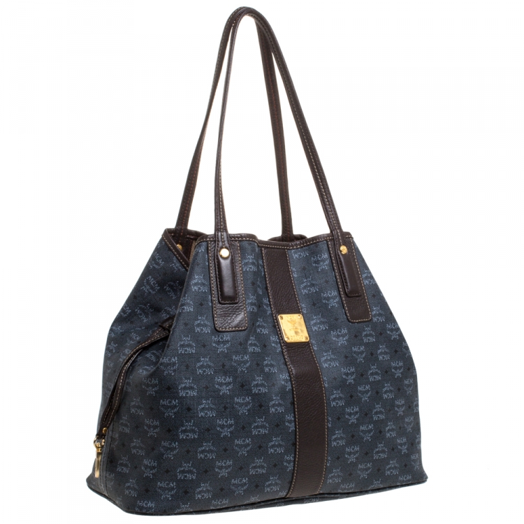Pre Owned MCM Dark Grey/Brown Coated Canvas Reversible Shopper Tote 