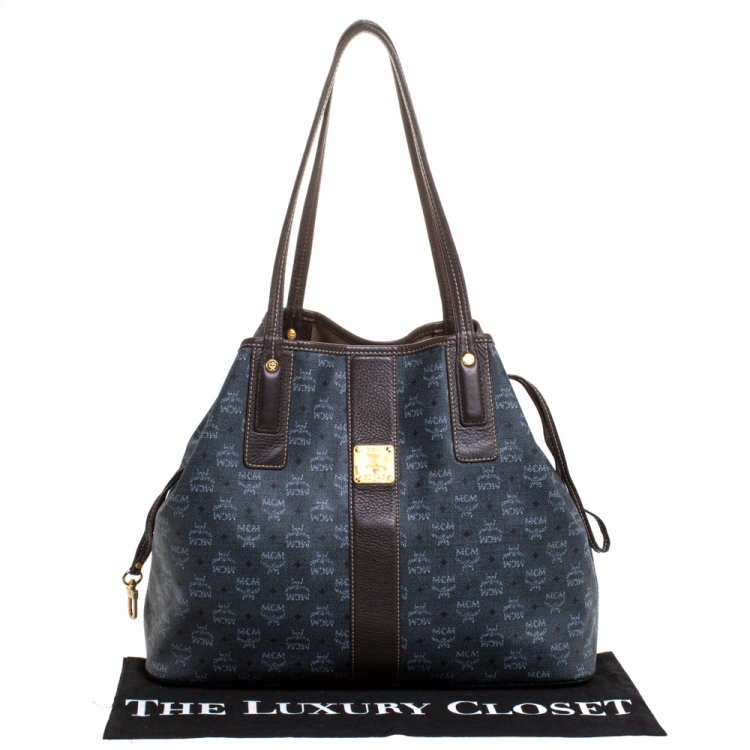 Pre Owned MCM Dark Grey/Brown Coated Canvas Reversible Shopper Tote 