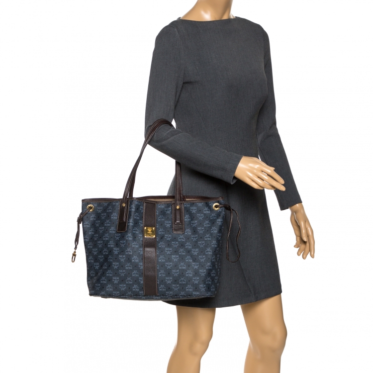Pre Owned MCM Dark Grey/Brown Coated Canvas Reversible Shopper Tote 