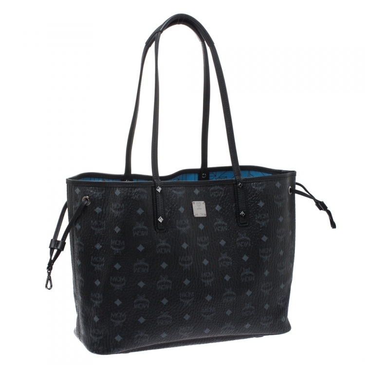 Pre Owned MCM Black Visetos Coated Canvas Medium Anya Shopper Tote