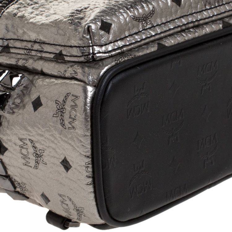 Pre Owned MCM Silver Visetos Coated Canvas Mini Studs Stark Backpack
