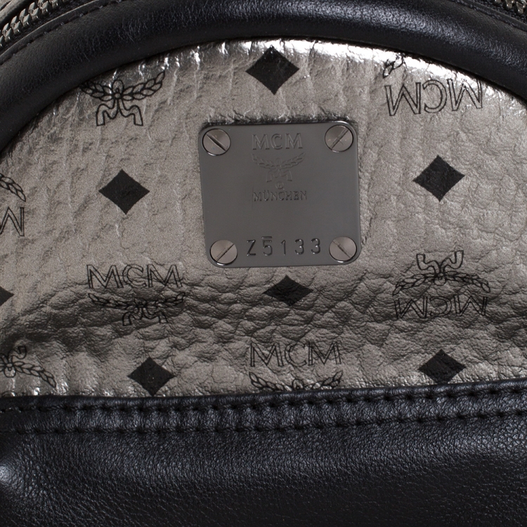 Pre Owned MCM Silver Visetos Coated Canvas Mini Studs Stark Backpack