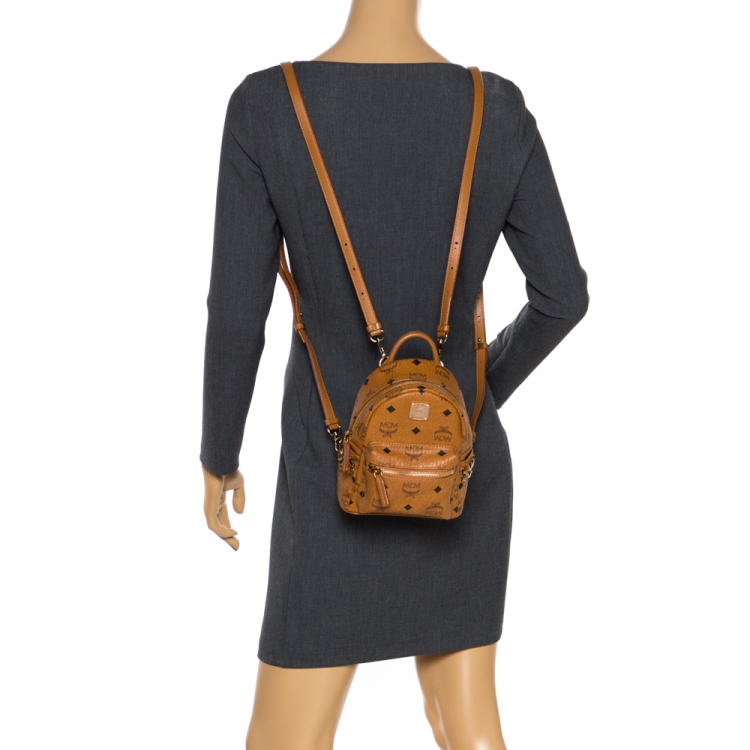 Pre Owned MCM Brown Visetos Coated Canvas X-Mini Bebe Boo Backpack
