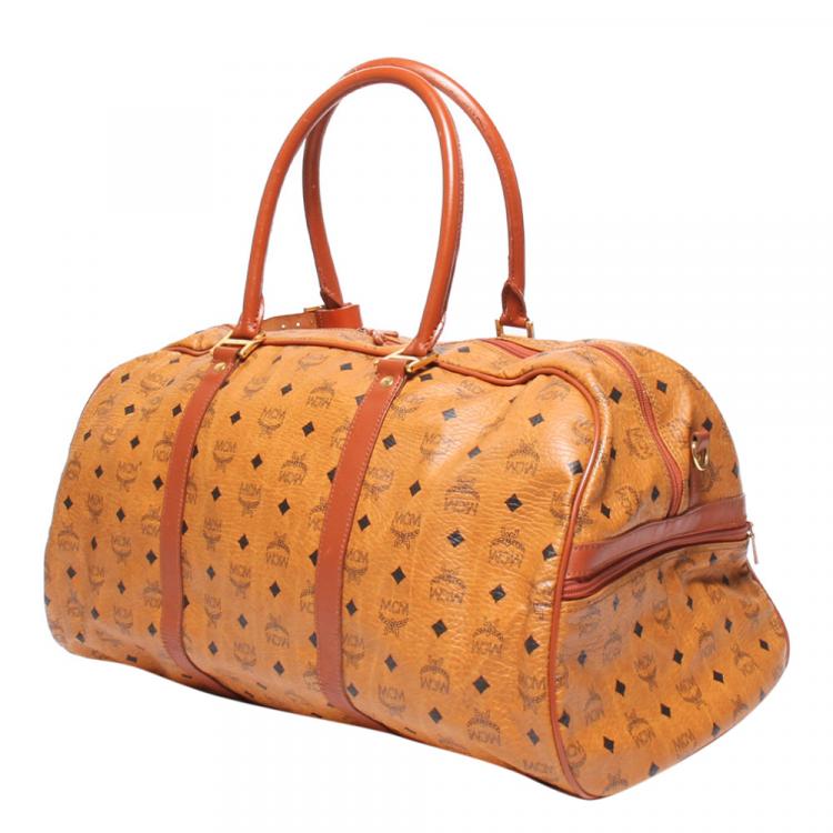 Pre Owned MCM Cognac Visetos Canvas Vintage Boston Bag
