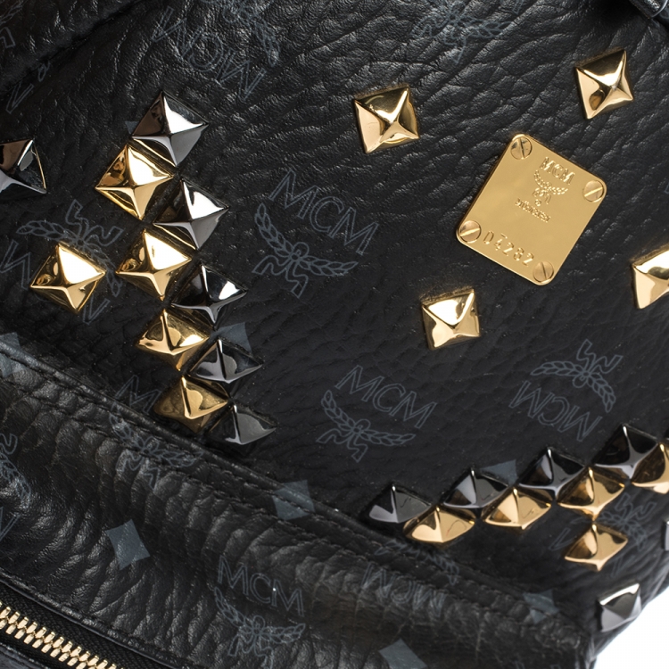 Pre Owned MCM Black Visetos Coated Canvas and Leather Small Studs Stark Backpack