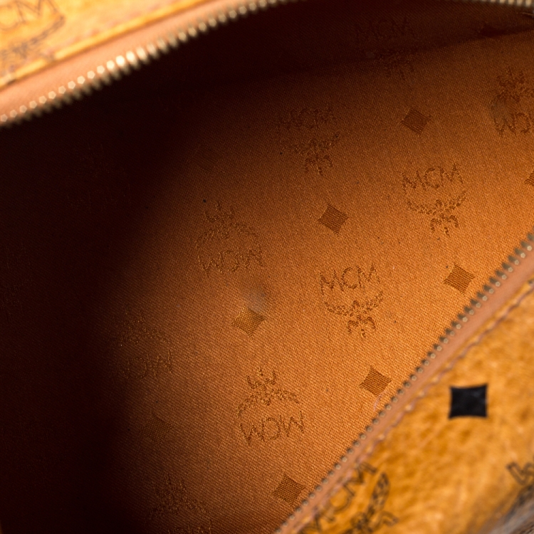 Pre Owned MCM Cognac Visetos Coated Canvas Small Heritage Boston Bag