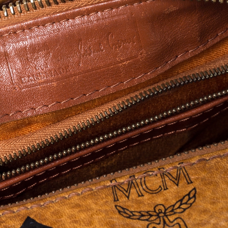 Pre Owned MCM Cognac Visetos Coated Canvas Small Heritage Boston Bag