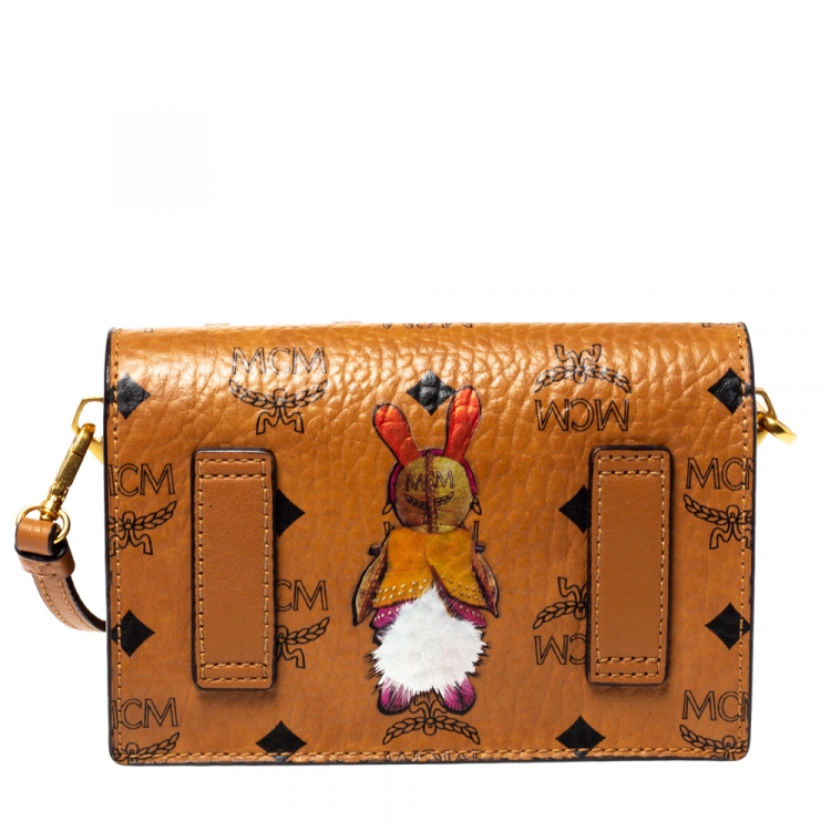 Pre Owned MCM Cognac Visetos Coated Canvas Mini Rabbit Shoulder Bag