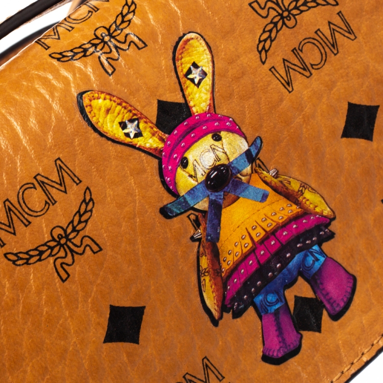 Pre Owned MCM Cognac Visetos Coated Canvas Mini Rabbit Shoulder Bag