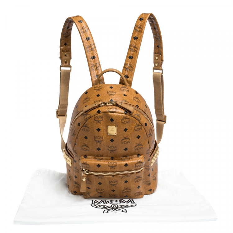 Pre Owned MCM Cognac Visetos Coated Canvas Small Studs Stark Backpack