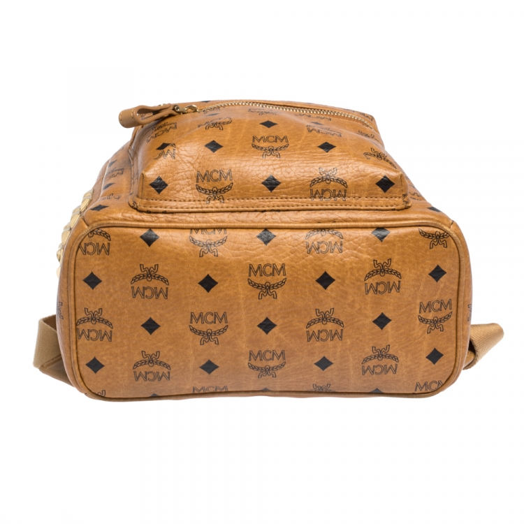 Pre Owned MCM Cognac Visetos Coated Canvas Small Studs Stark Backpack