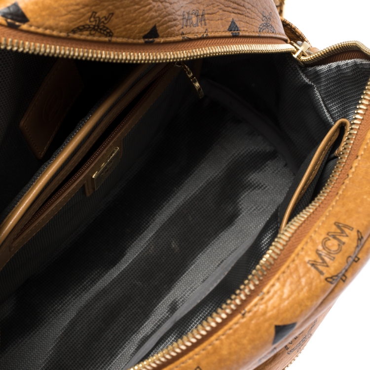 Pre Owned MCM Cognac Visetos Coated Canvas Small Studs Stark Backpack