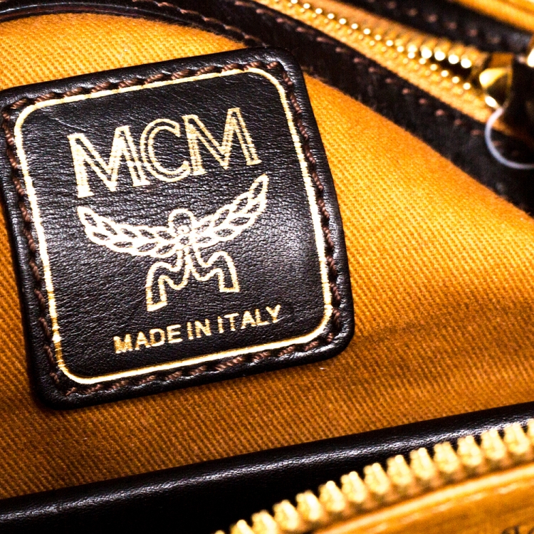 Pre Owned MCM Brown/Black Leopard Print Calfhair and Visetos Coated Canvas Zip Satchel