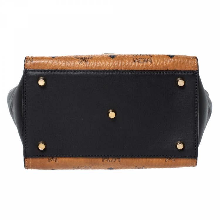 Pre Owned MCM Tan/Black Coated Canvas and Leather Tote