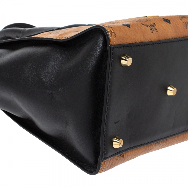 Pre Owned MCM Tan/Black Coated Canvas and Leather Tote