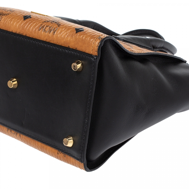 Pre Owned MCM Tan/Black Coated Canvas and Leather Tote