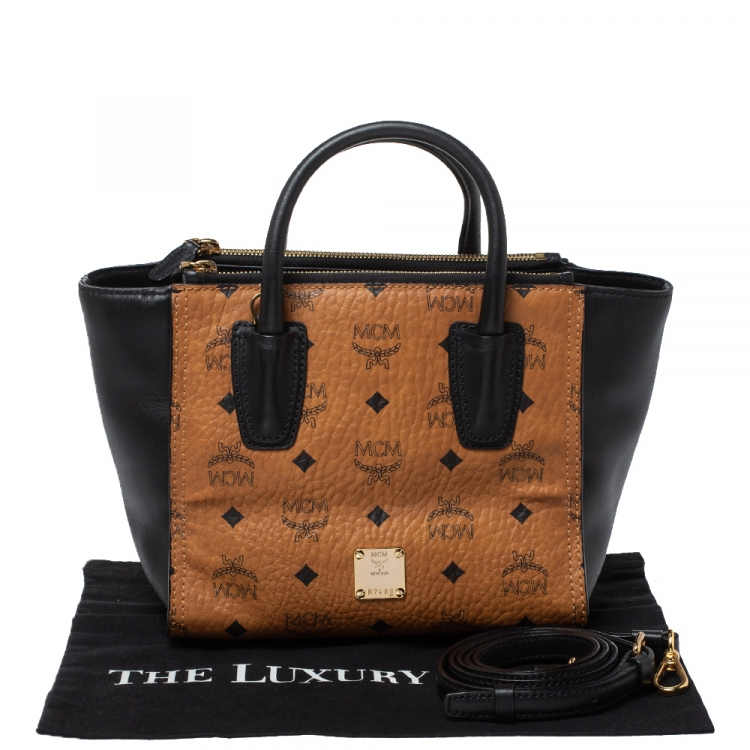 Pre Owned MCM Tan/Black Coated Canvas and Leather Tote