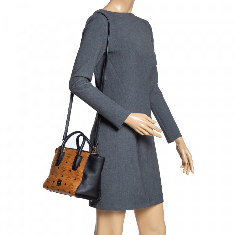 Pre Owned MCM Tan/Black Coated Canvas and Leather Tote