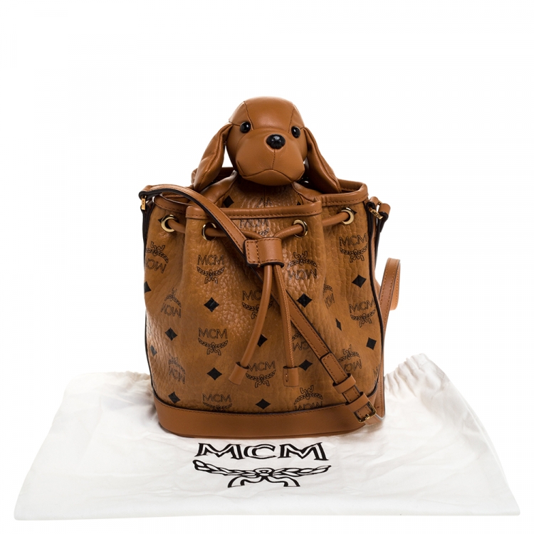 مملوكة مسبقًا MCM Brown Visetos Coated Canvas Drawstring Shoulder Bag