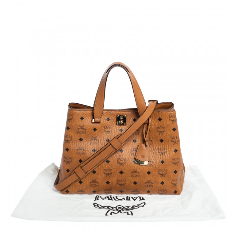 Pre Owned MCM Cognac Visetos Coated Canvas and Leather Klara Tote
